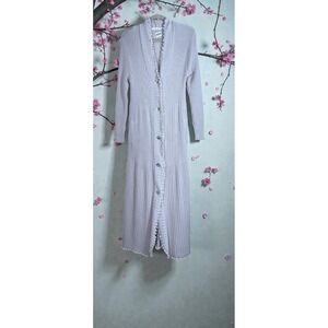 Maria Scotto Long Cardigan Small Dusty Pink Wool Bl Lettuce Trim Rib Knit Sweate